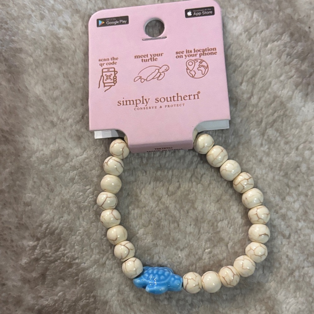 Simply Southern Kids Bracelet with Cream Beads and Blue Turtle